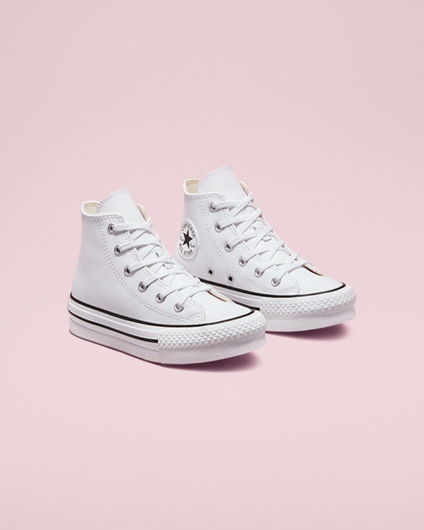 Sapatos Plataforma Converse Chuck Taylor All Star Lift Couro Cano Alto Menina Branco Bege Branco Pretas | PT G0TP957